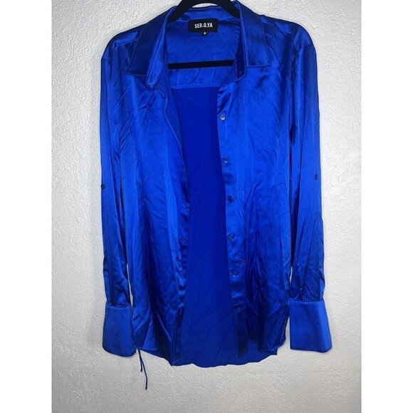 Ser.o.ya Karry Shirt 95% Silk Size Small Blue Collared Blouse Retail $395 X - Picture 6 of 15